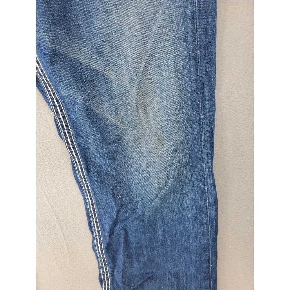 True Religion Straight Jeans Mens 38x33 Blue Big T Stitch Flap‎ Pocket USA Made